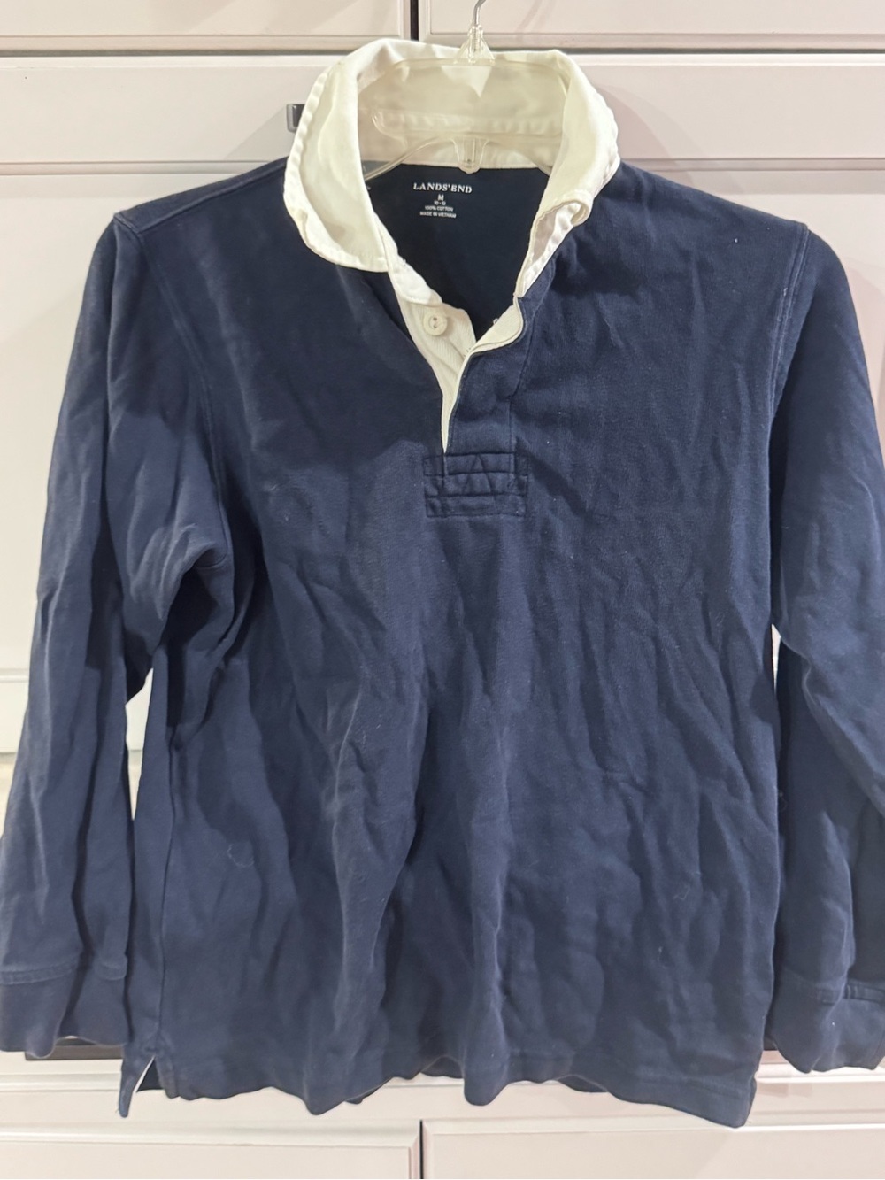 Lands' End Navy Long-Sleeve Rugby Polo with White Collar